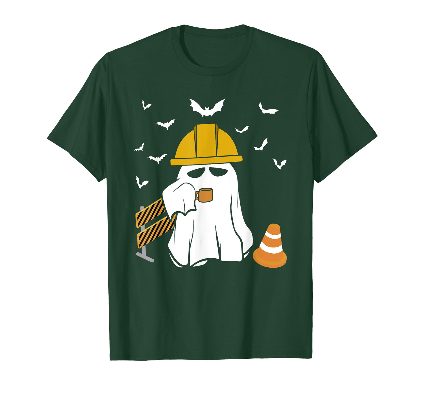Funny Ghost Drink Coffee Halloween Construction Worker T-Shirt