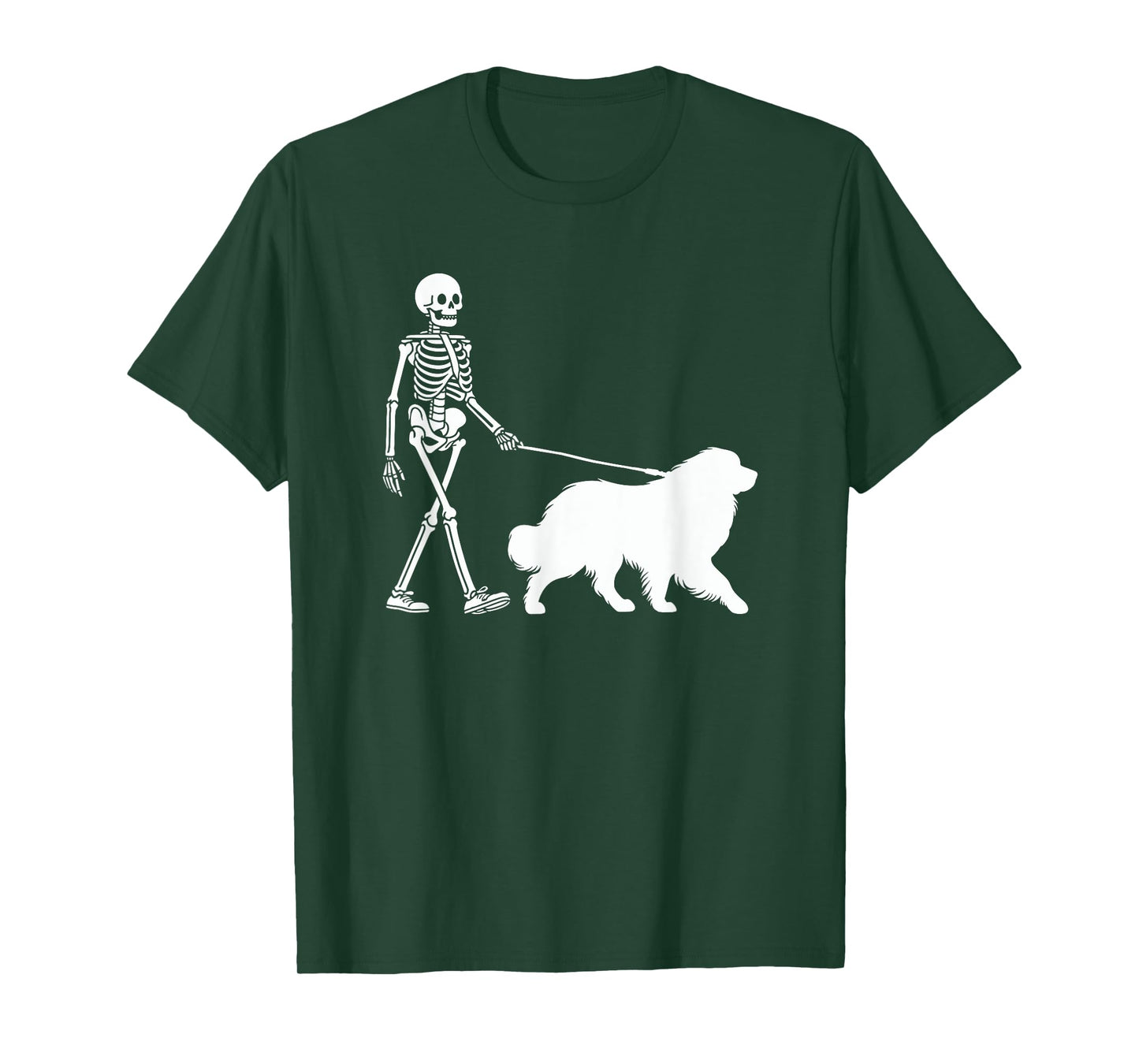 Skeleton Walking a Dog Great Pyrenees Halloween Outfit T-Shirt
