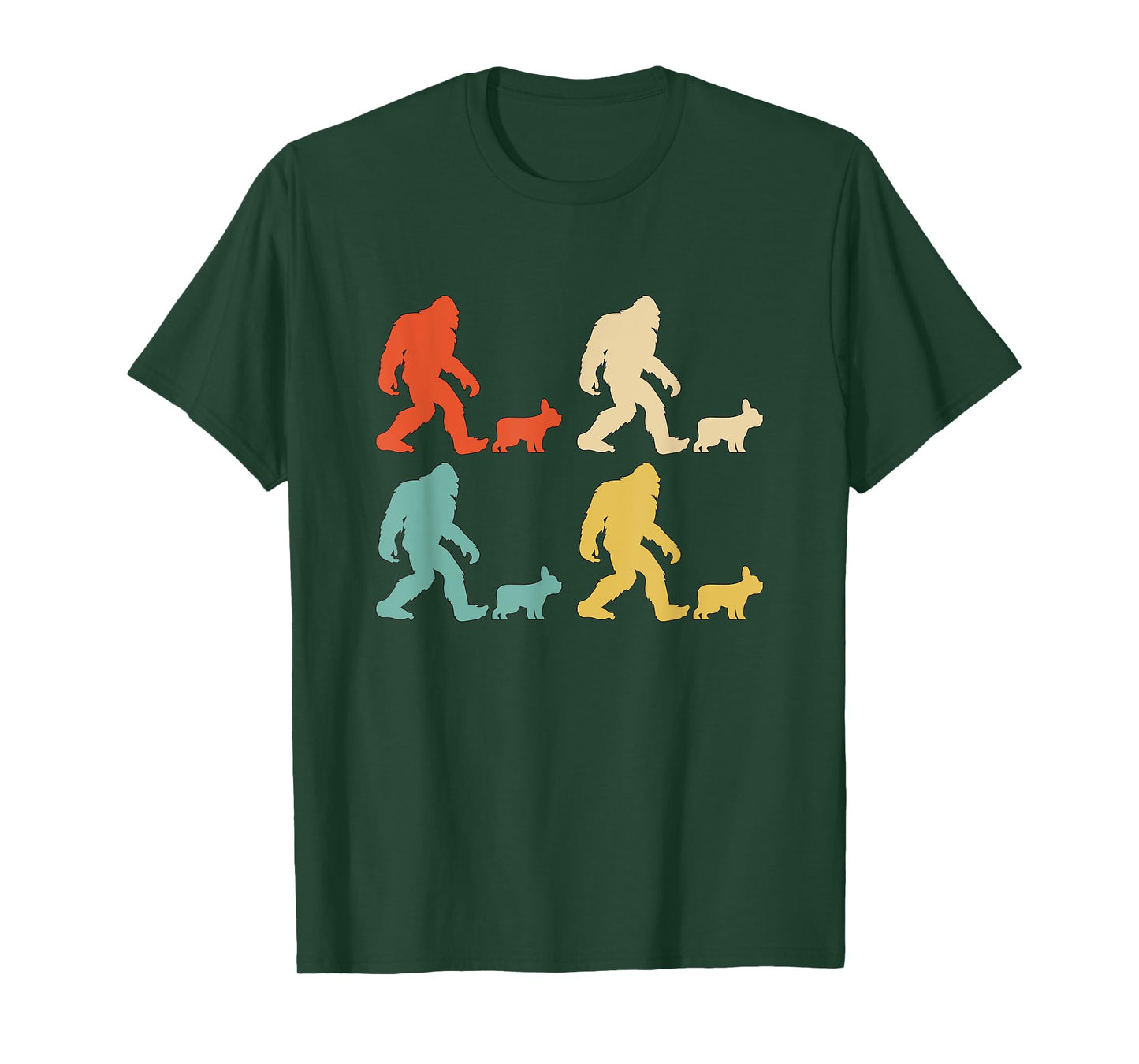 Retro Colors Bigfoot Frenchie Gift Sasquatch French Bulldog Men Women Kids T-Shirt