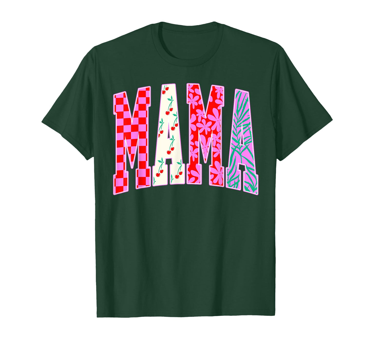 Mama Trendy Checkered Cherries Bow Halloween Family Matching T-Shirt