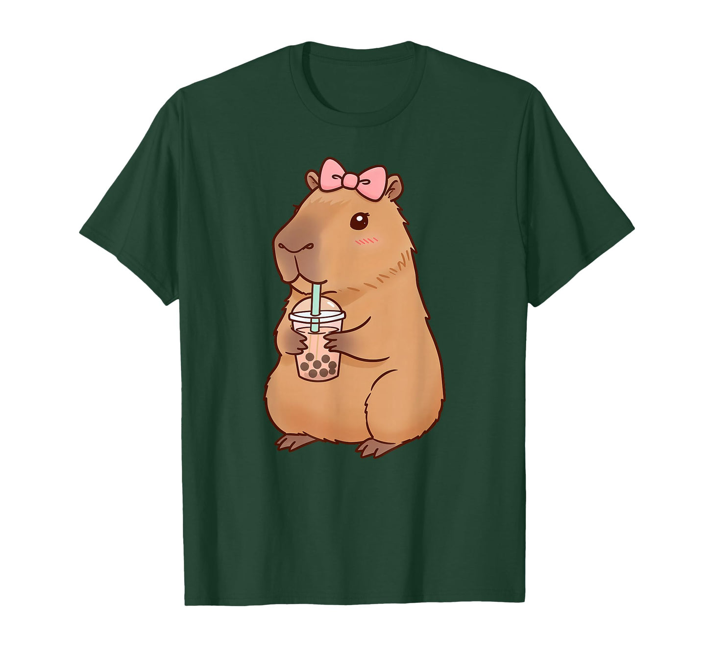 Kawaii Anime Capybara Drinking Boba Bubble Tea Kids Girls T-Shirt
