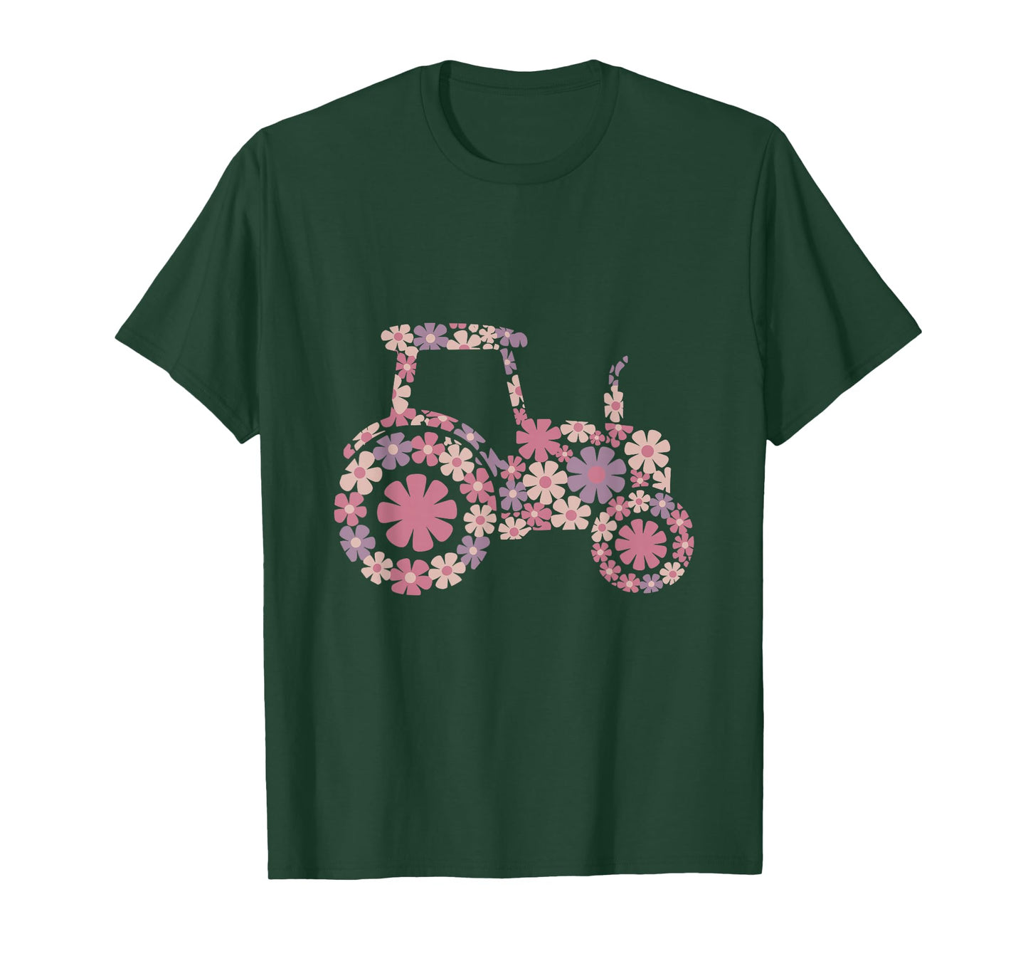 Floral Flower Pattern Tractor Silhouette Farming Girl T-Shirt