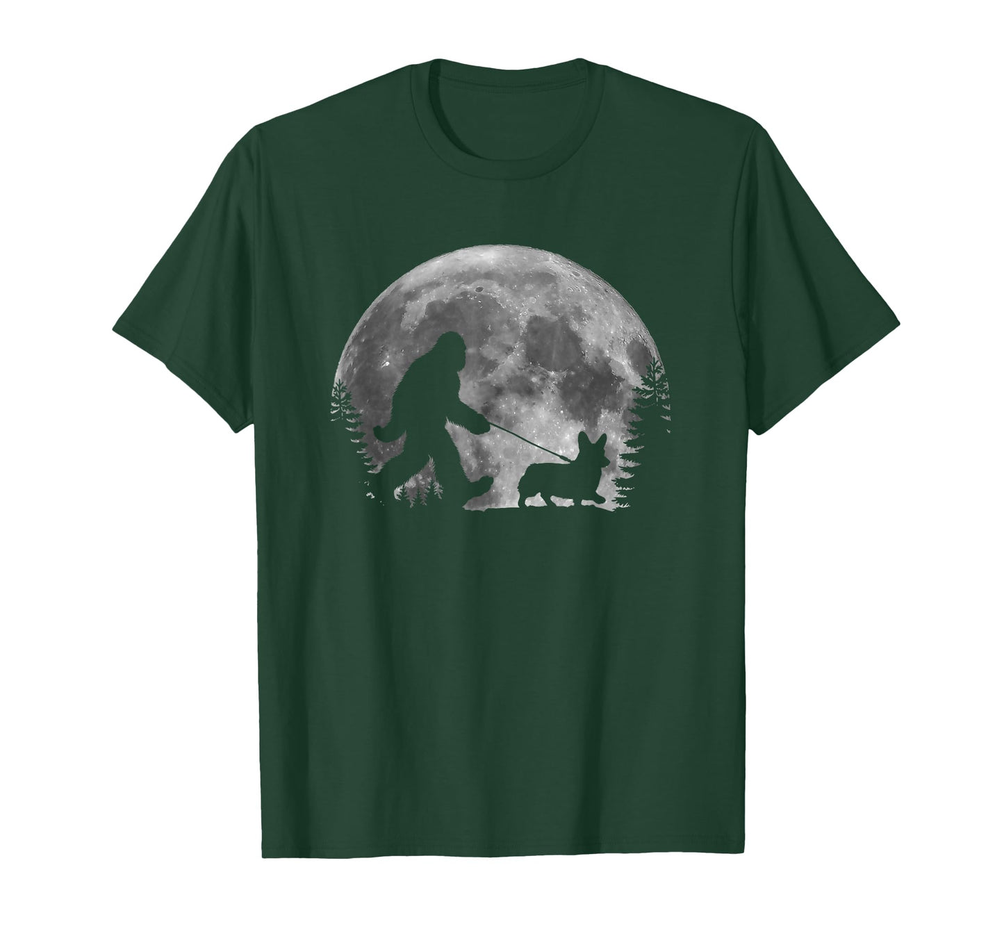 Bigfoot Walking a Dog Funny Corgi Lovers Moon Halloween T-Shirt