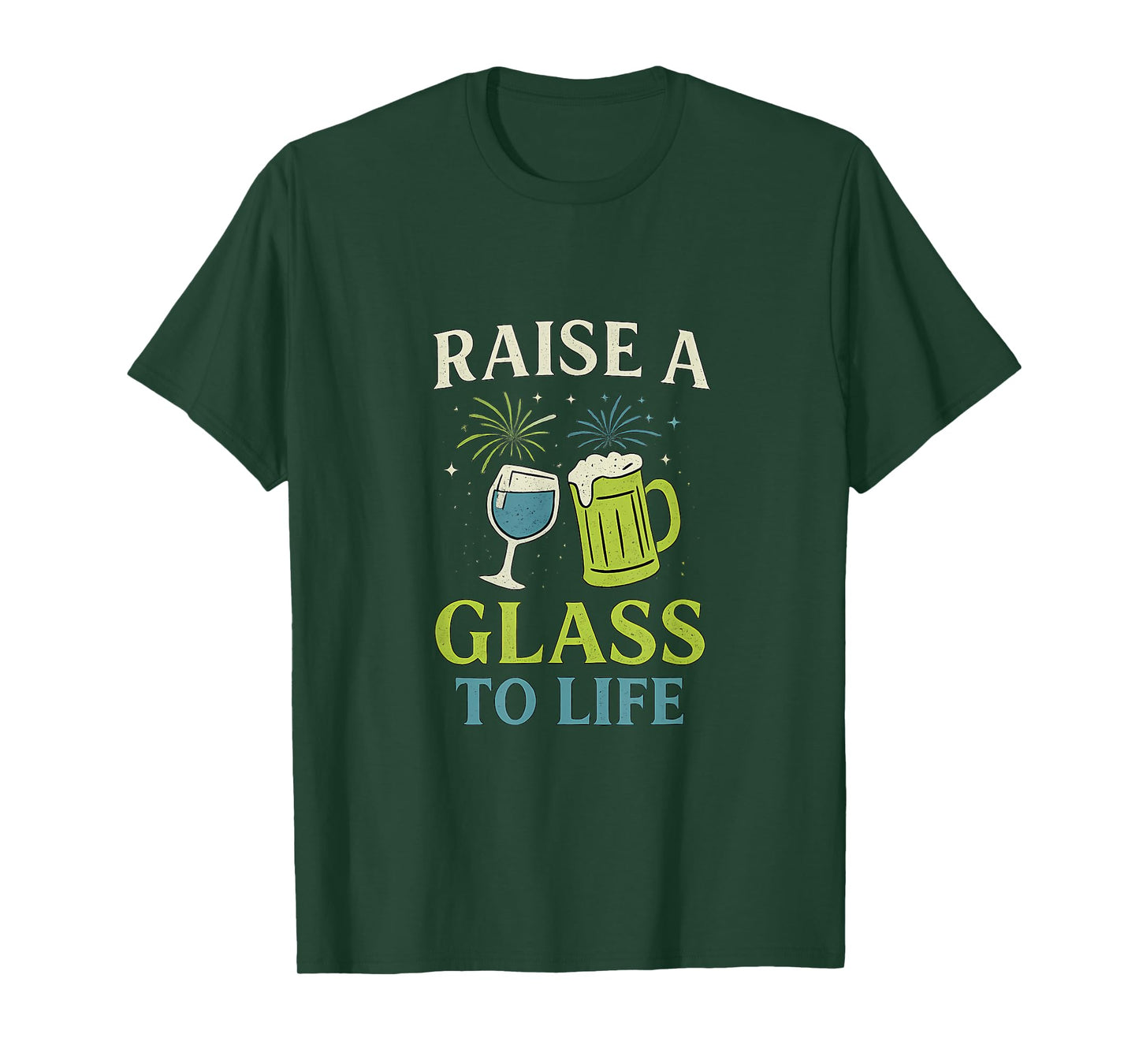 Raise a Glass to Life Wine and Beer Party Print T-Shirt