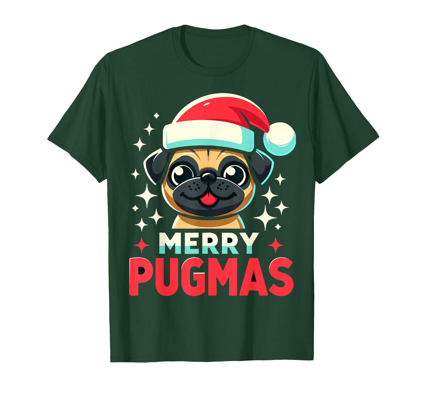 Merry Pugmas Funny Pug Dog Santa Hat Christmas T-Shirt