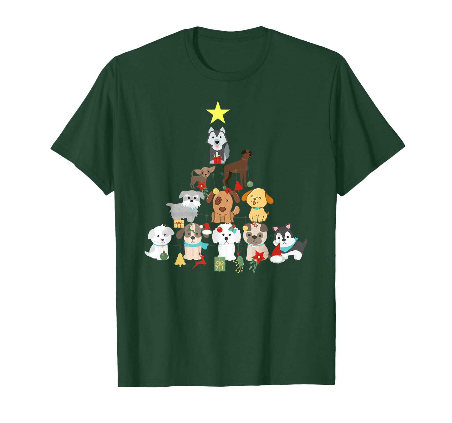Christmas Dog Tree T-Shirt Cute Funny Puppy Dogs Xmas Tee T-Shirt