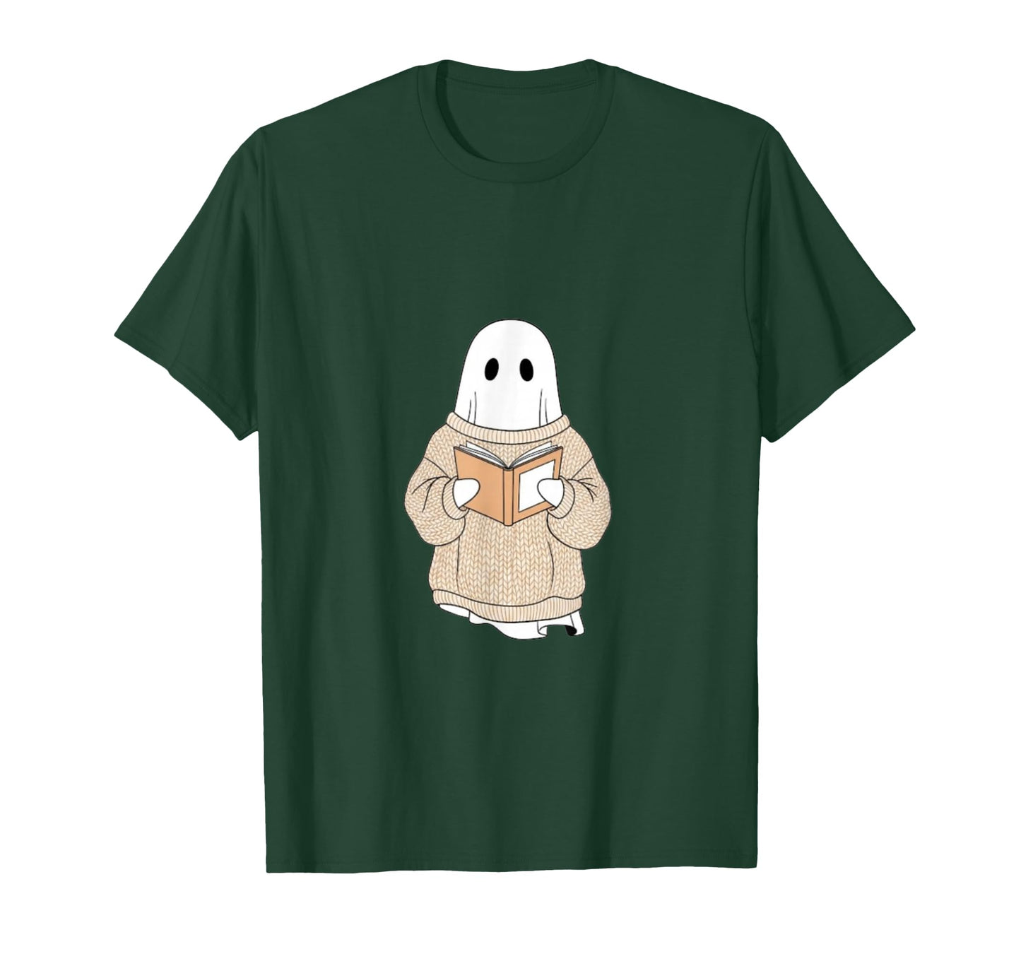 Cute Cozy Ghost Reading a Book, Minimalist Autumn Design T-Shirt