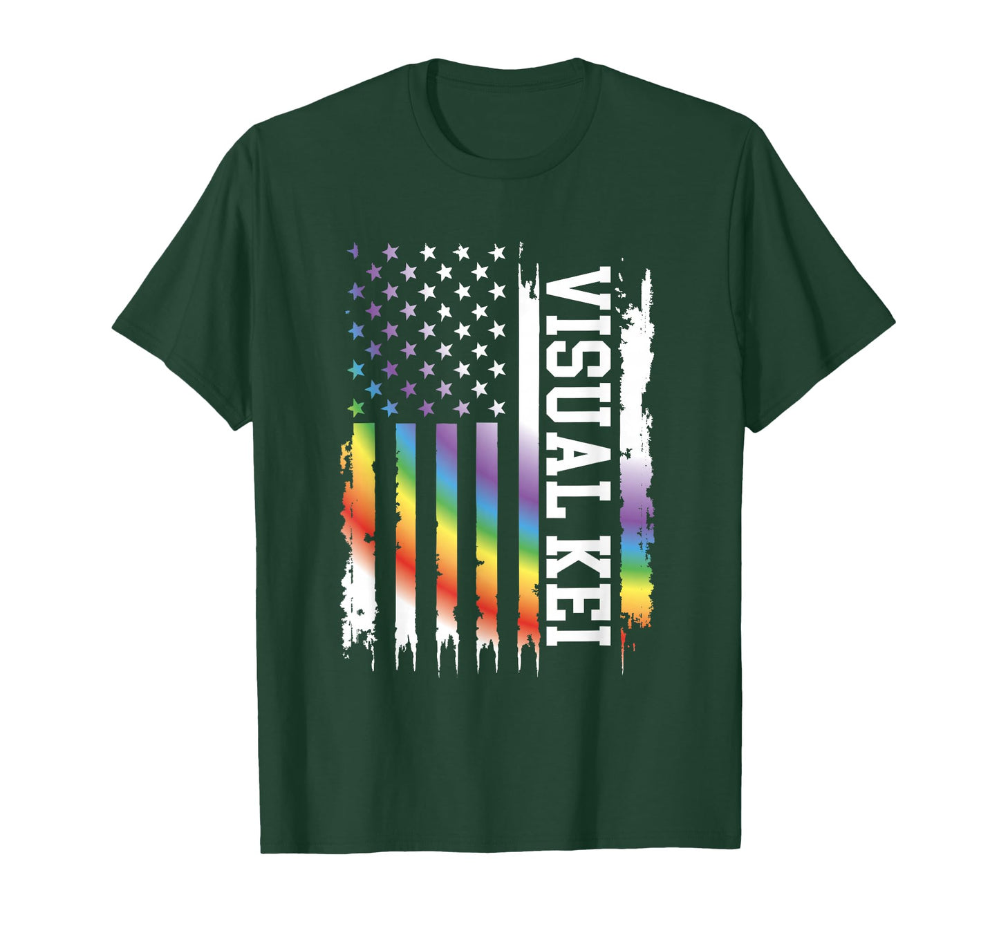 Visual Kei United States Distressed Rainbow w US Flag T-Shirt