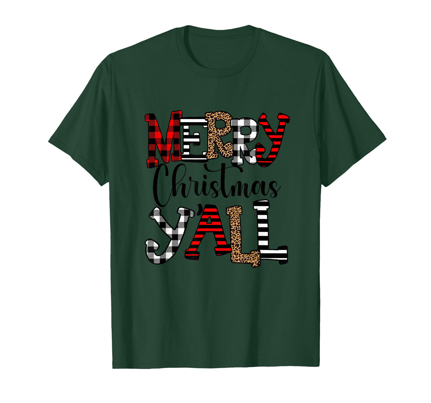 Western Country Merry Christmas Ya'll Leopard Buffalo Plaid T-Shirt