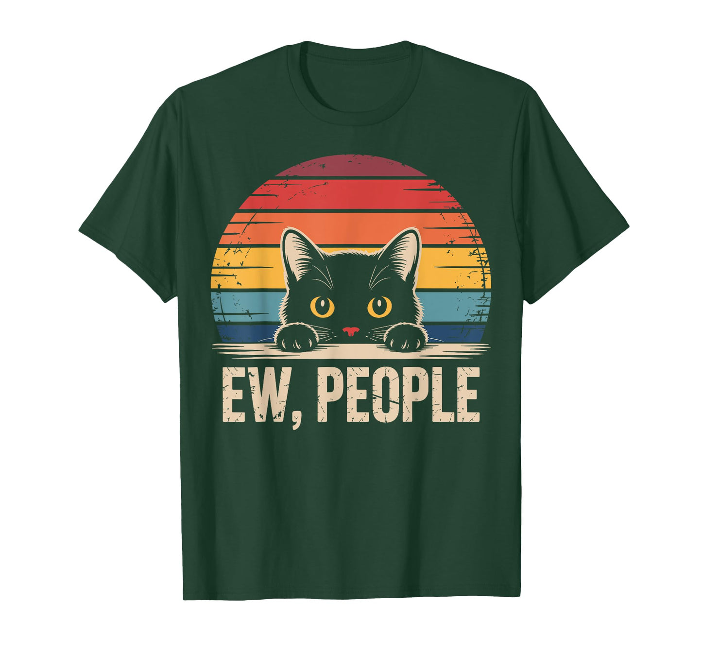 Ew People Retro Vintage Anti Social Cat Funny Introvert T-Shirt