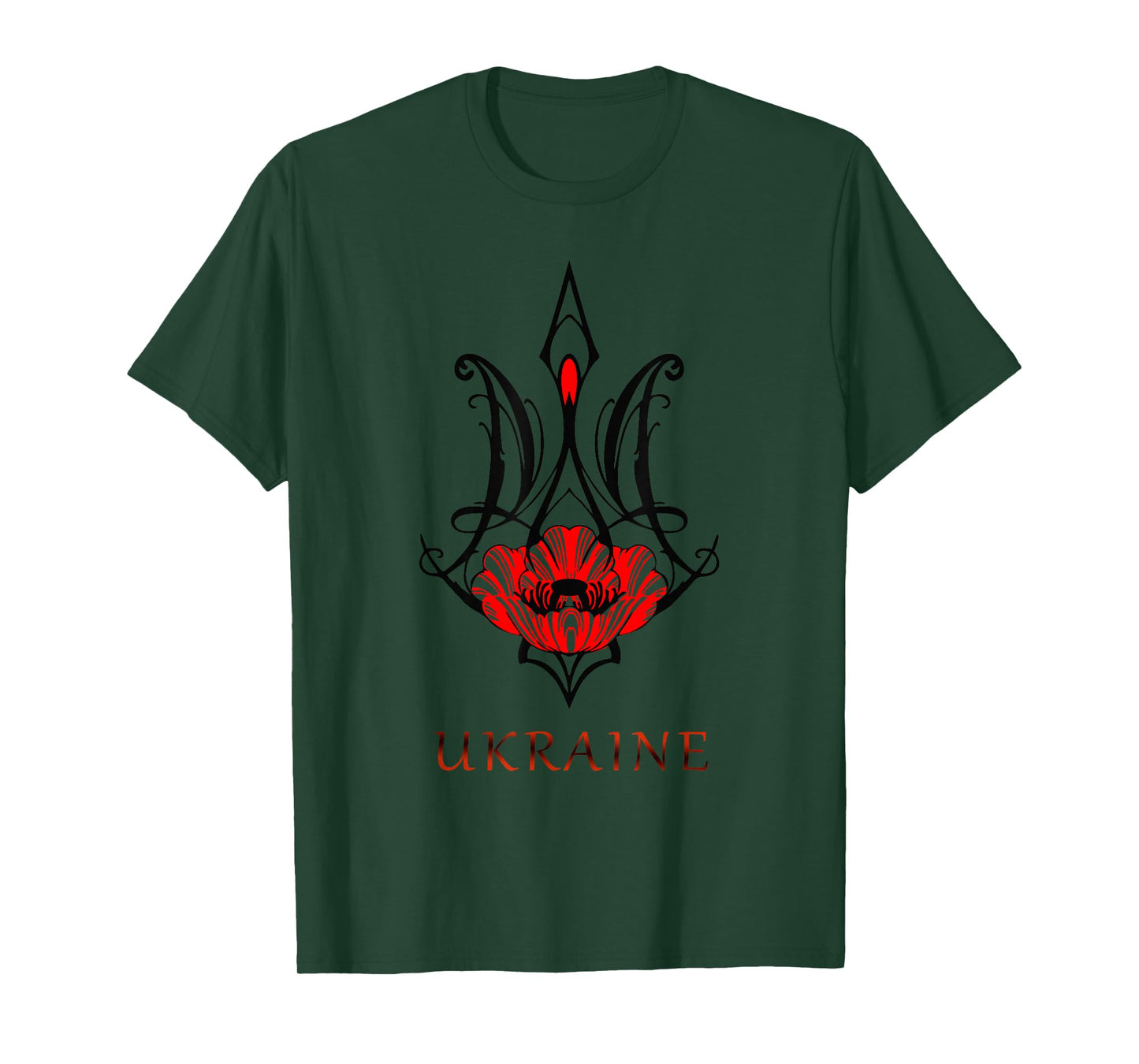 Ukraine Black Coat Arms with Poppy Trident Tryzub Ukrainian T-Shirt