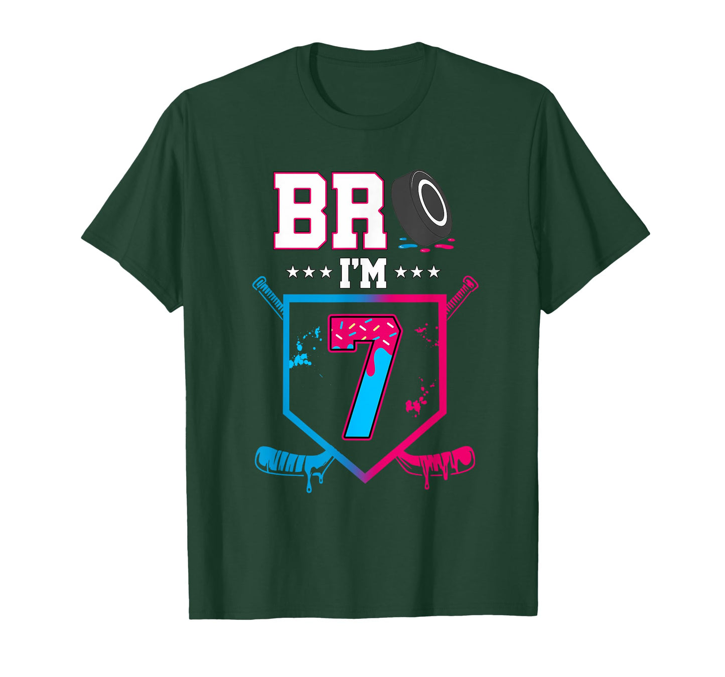 Bro I'm 7 Year Old Hockey Ice Cream Drip 7th Birthday Boy T-Shirt