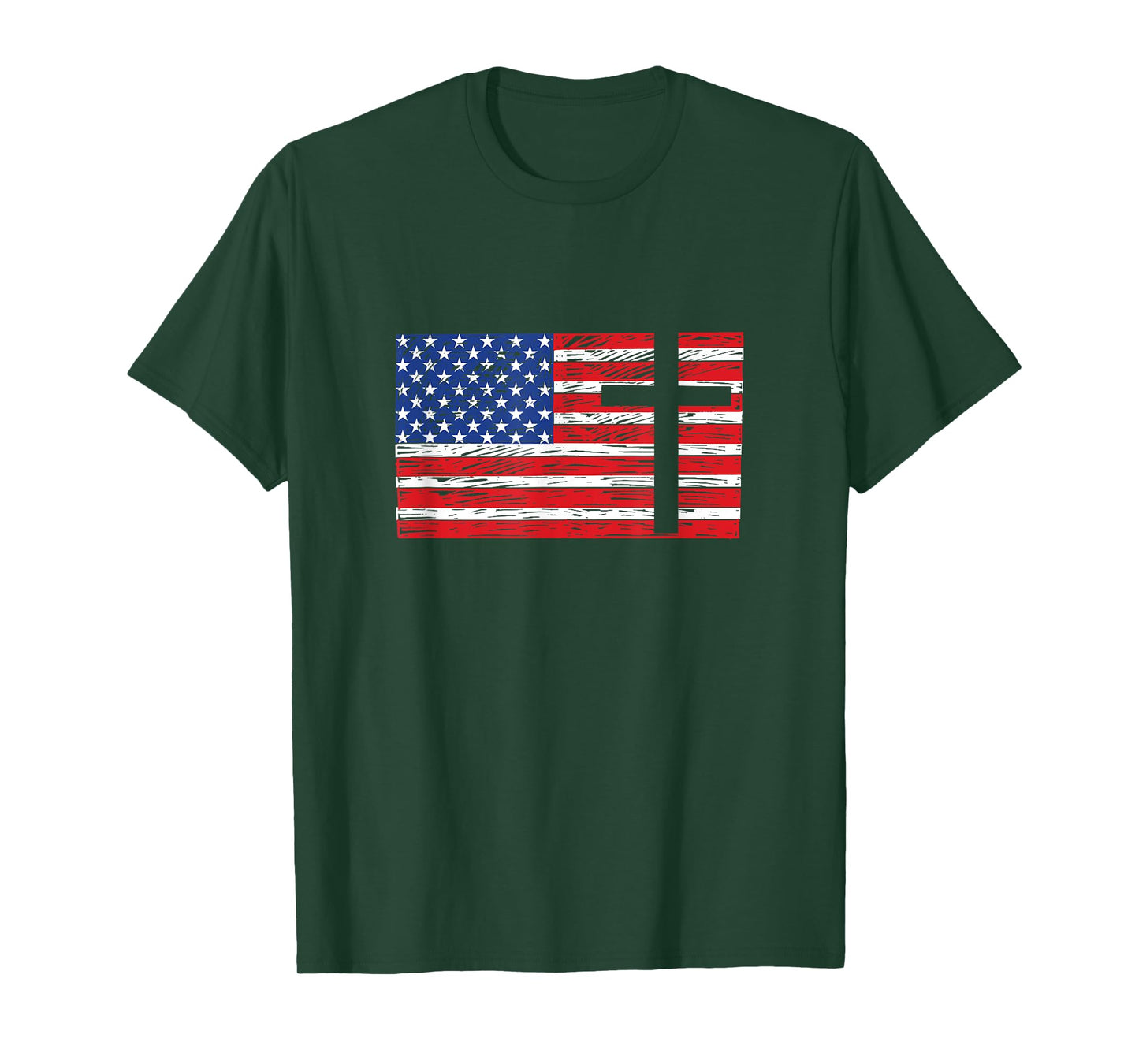USA American Flag Patriotic Red White Blue Christian Cross T-Shirt