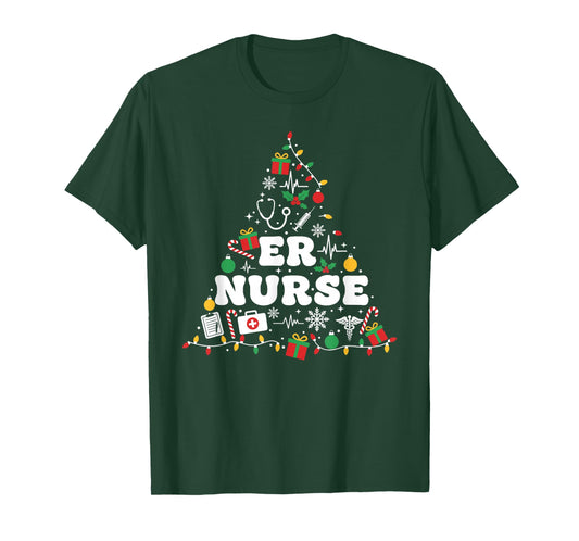 ER Nurse Christmas Tree Lights Womens Mens Kids T-Shirt