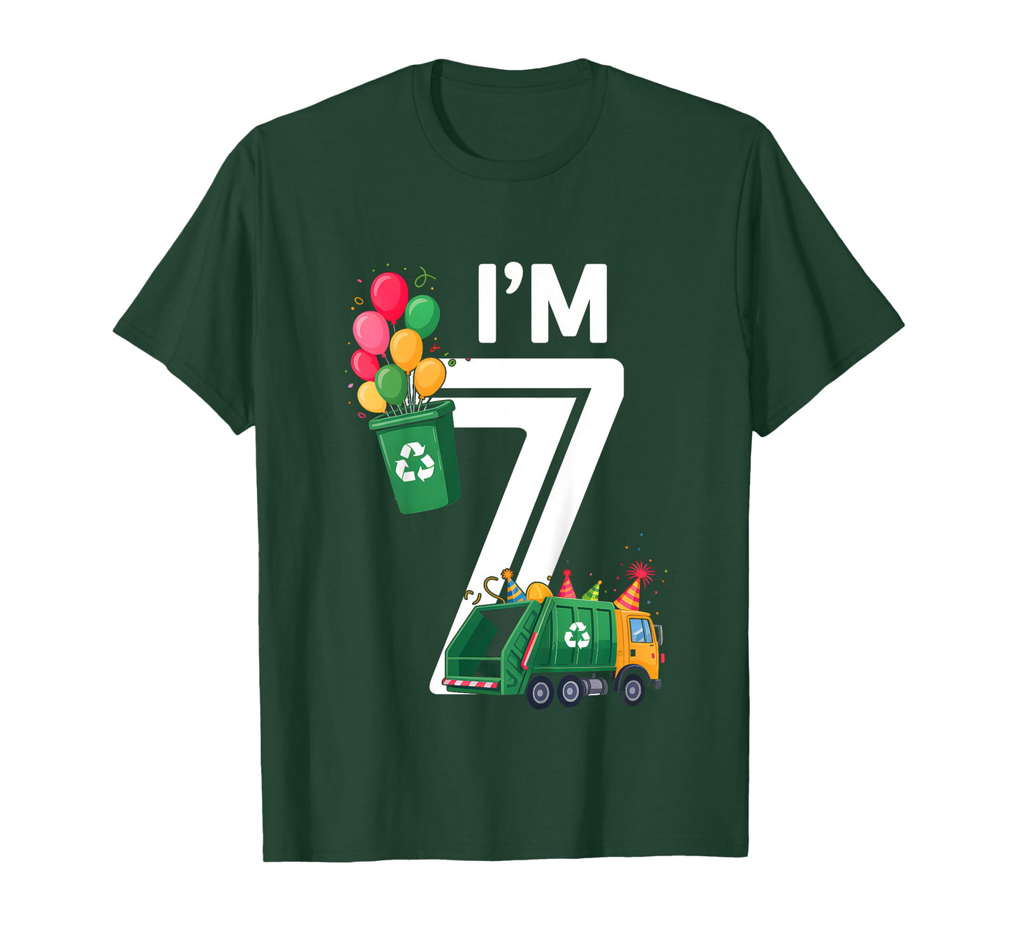 Kids I'm 7 Seven Years Old Garbage Truck 7th Birthday Boy Kids T-Shirt
