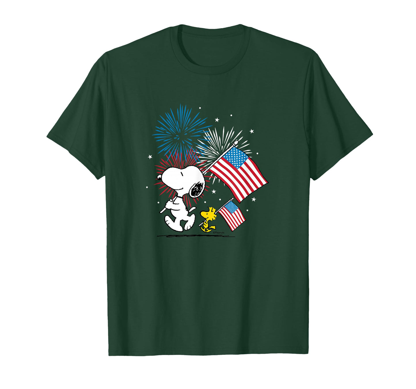 Peanuts - Snoopy & Woodstock American Flags & Fireworks T-Shirt