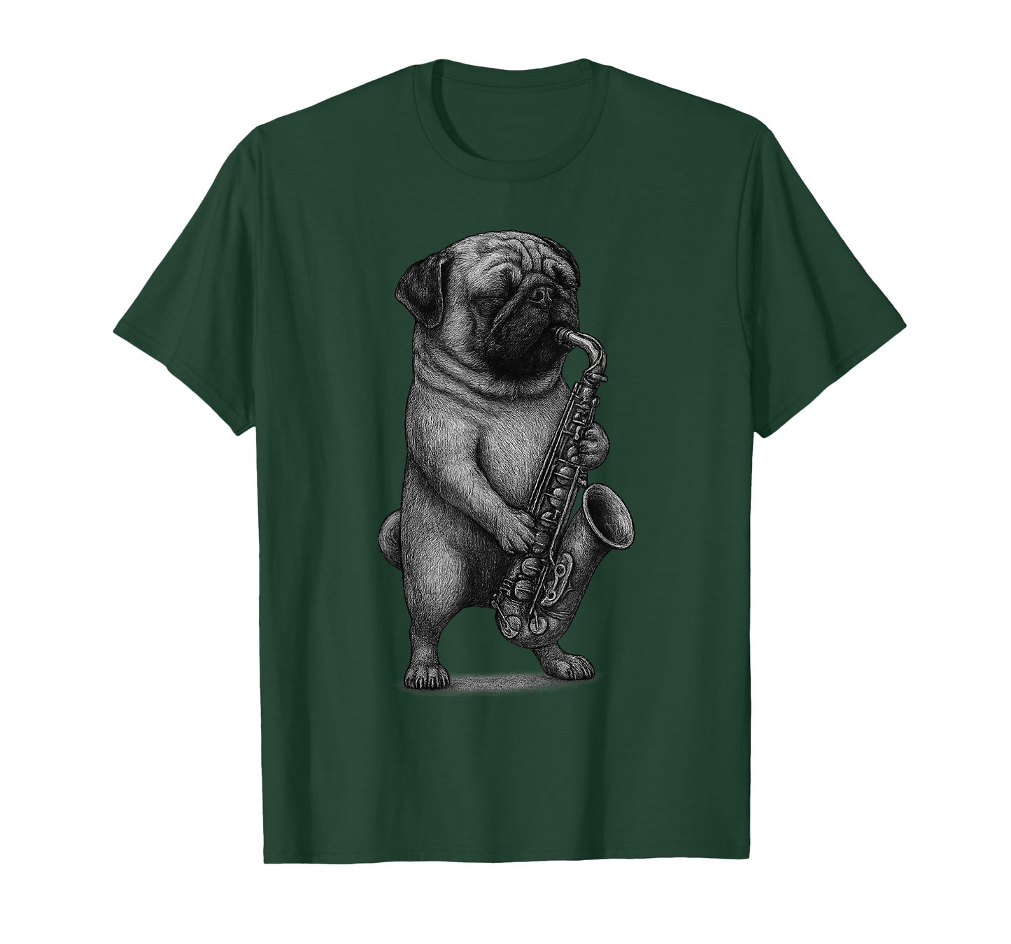 Pug Playing Saxophone Jazz Music Dog Lover T-Shirt