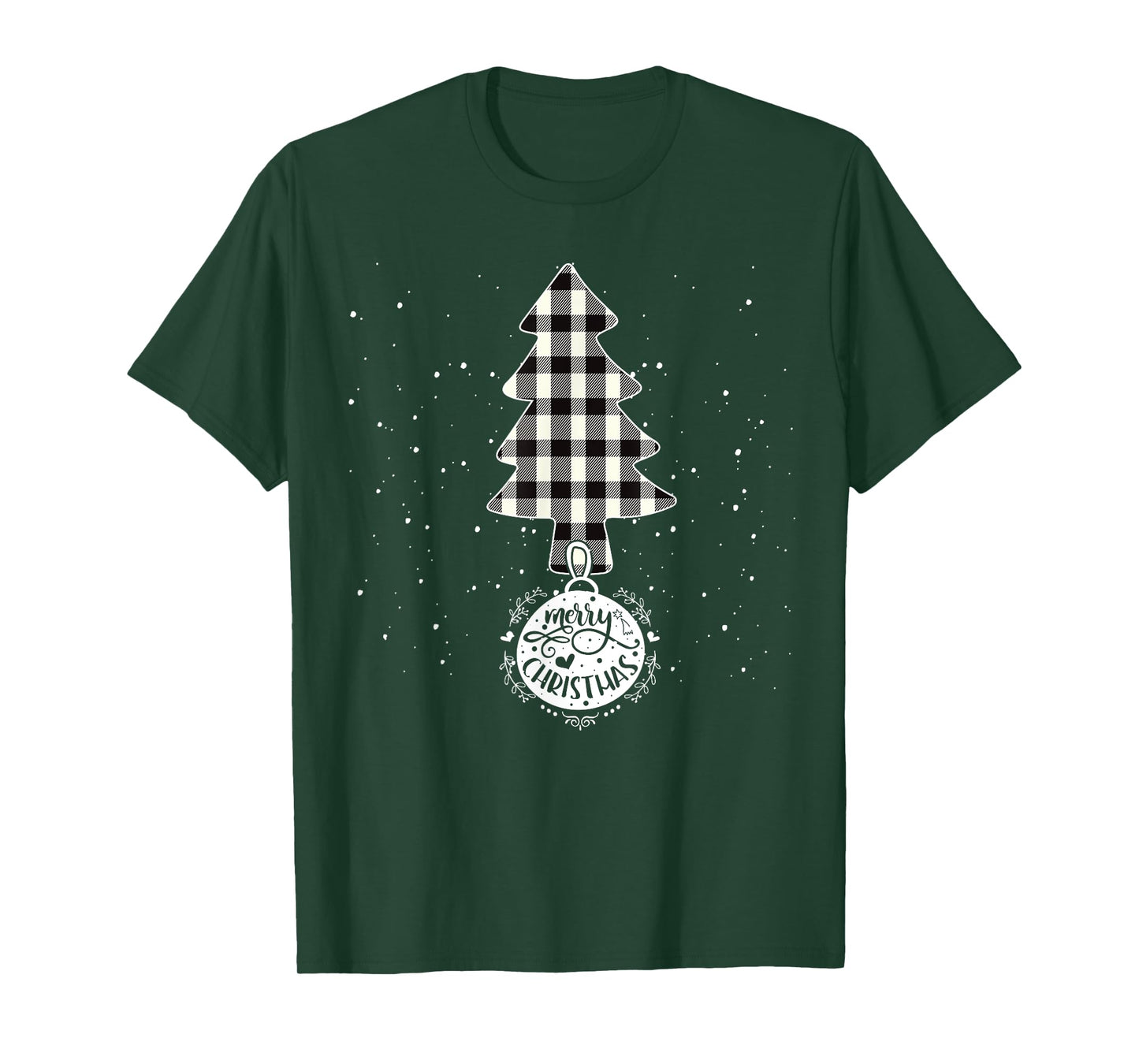 Christmas Tree White Black Buffalo Plaid Tree Merry Xmas T-Shirt