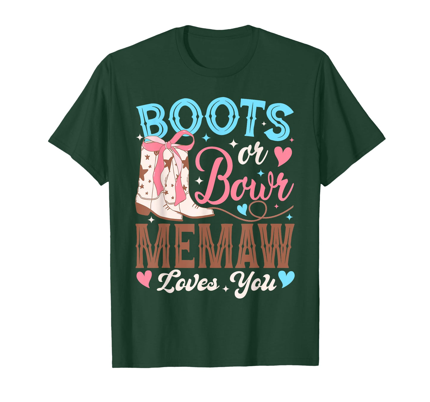 Boots or Bows Memaw Loves You Gender Reveal Family T-Shirt