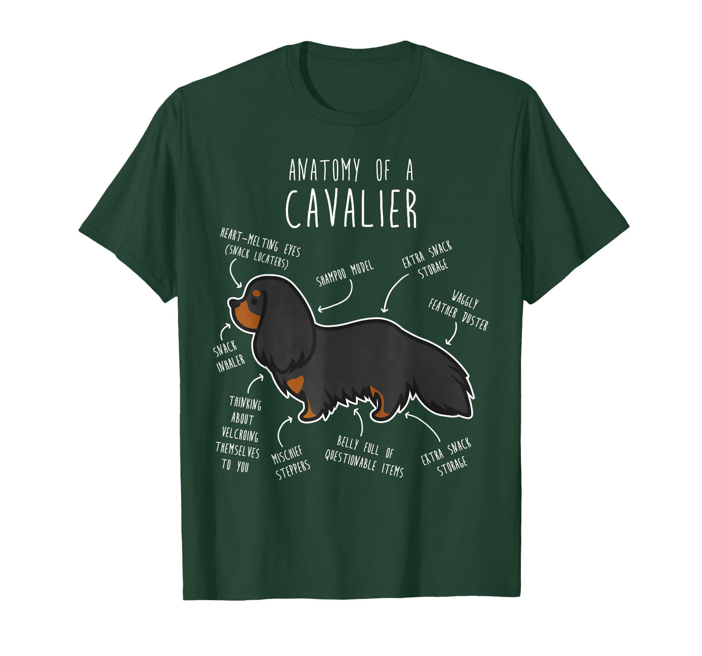 Cavalier King Charles Spaniel Dog Black Tan Funny Anatomy T-Shirt for Men Women Girls Kids
