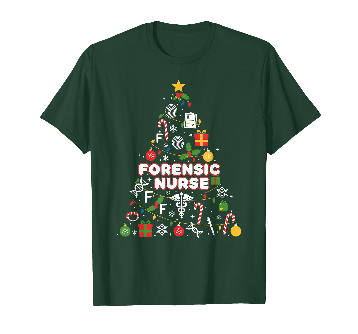 Forensic Nurse Christmas Tree Lights Womens Mens Kids T-Shirt