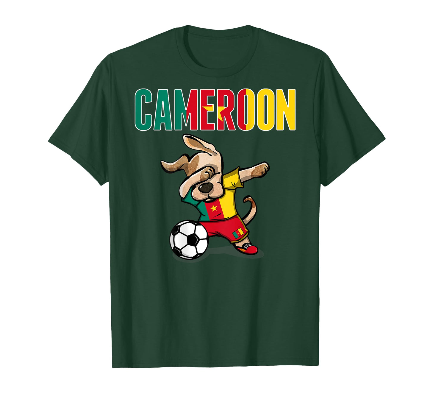 Dabbing Dog Cameroon Soccer Lovers Jersey Cameroonian Flag Men Women Kids T-Shirt