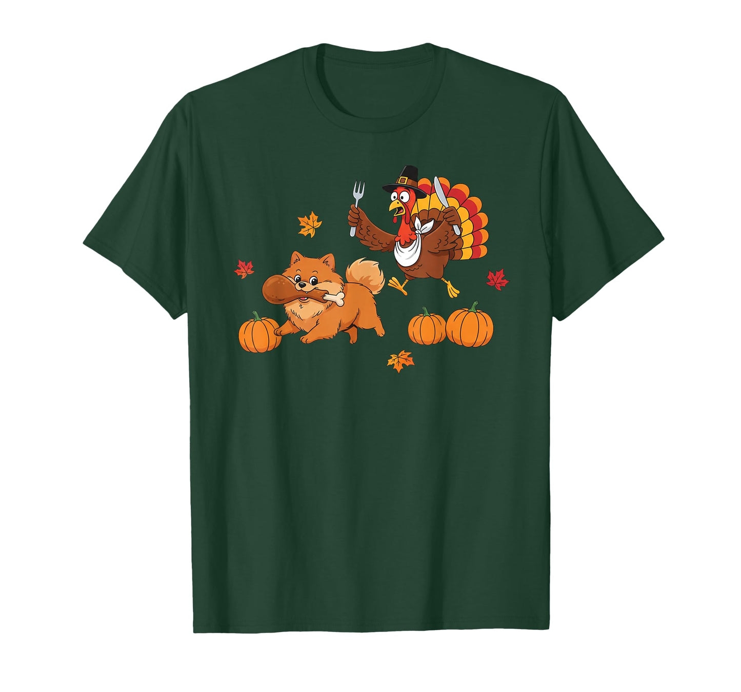 Funny Pomeranian Turkey Autumn Thanksgiving Womens Mens Kids T-Shirt