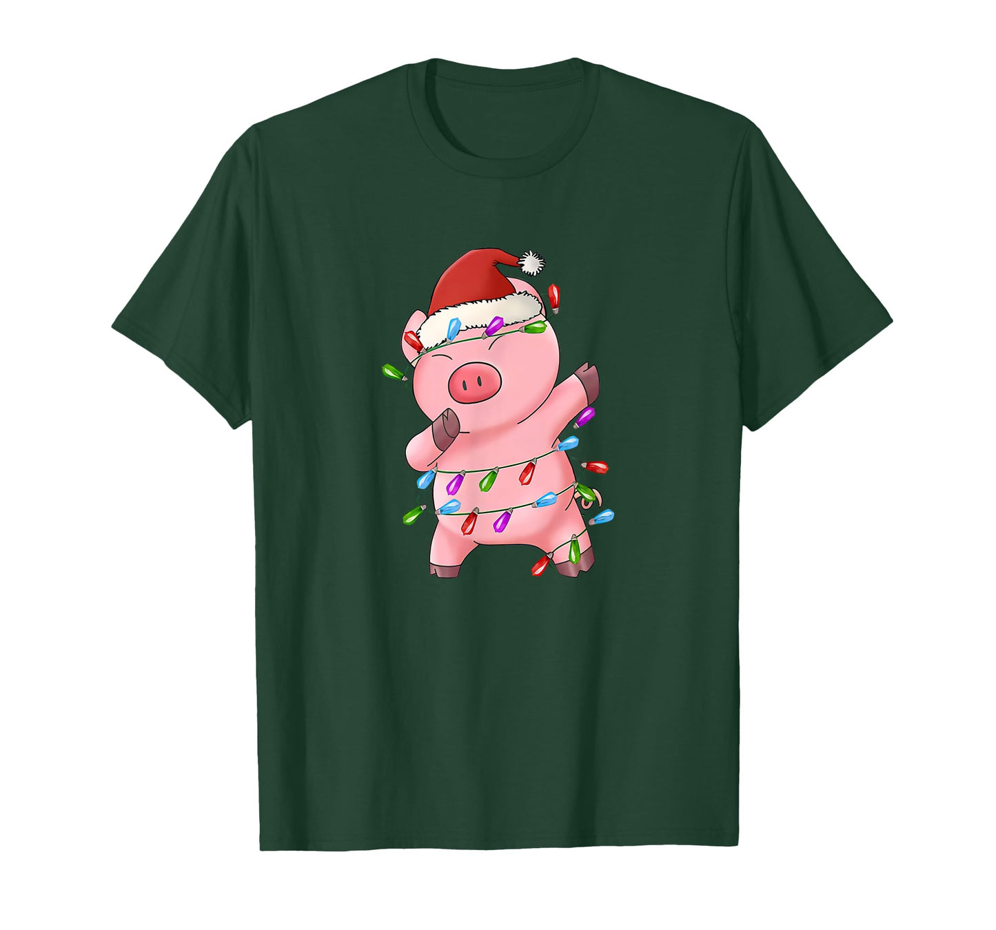 Dabbing Pig Santa Hat Christmas Tree Lights Funny Xmas T-Shirt