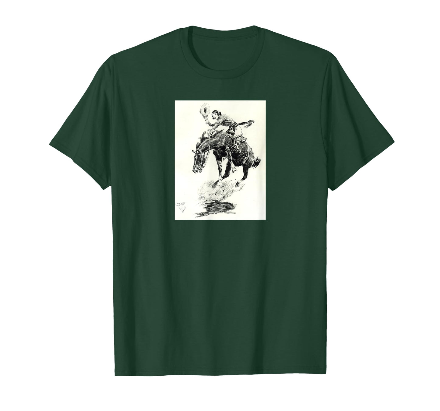 AmbiguiTee Art Western T-Shirt - Rodeo Cowgirl Riding Bucking Horse - Black - Small - Short Sleeve - Classic Fit - Cotton 65%, Polyester 35%