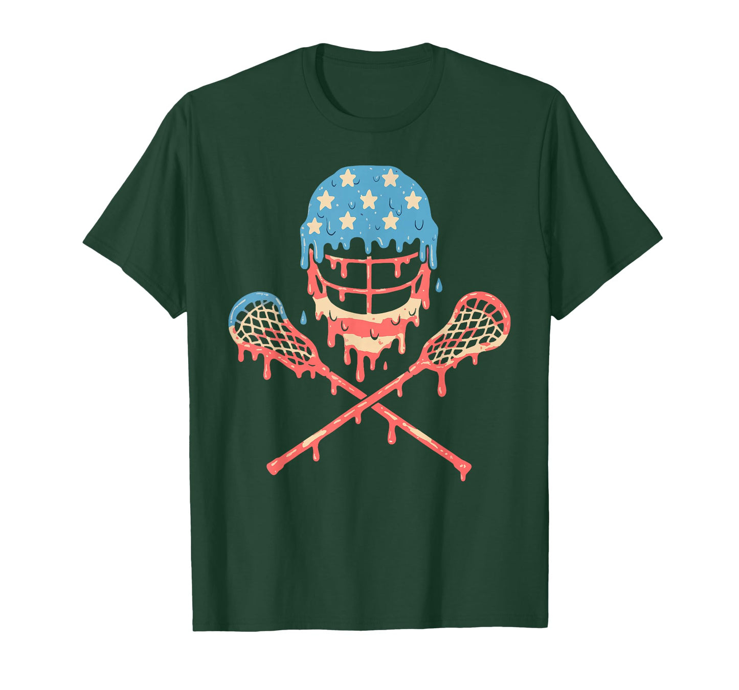 Lacrosse American Flag Drip Helmet Lax Sticks Ice Cream T-Shirt