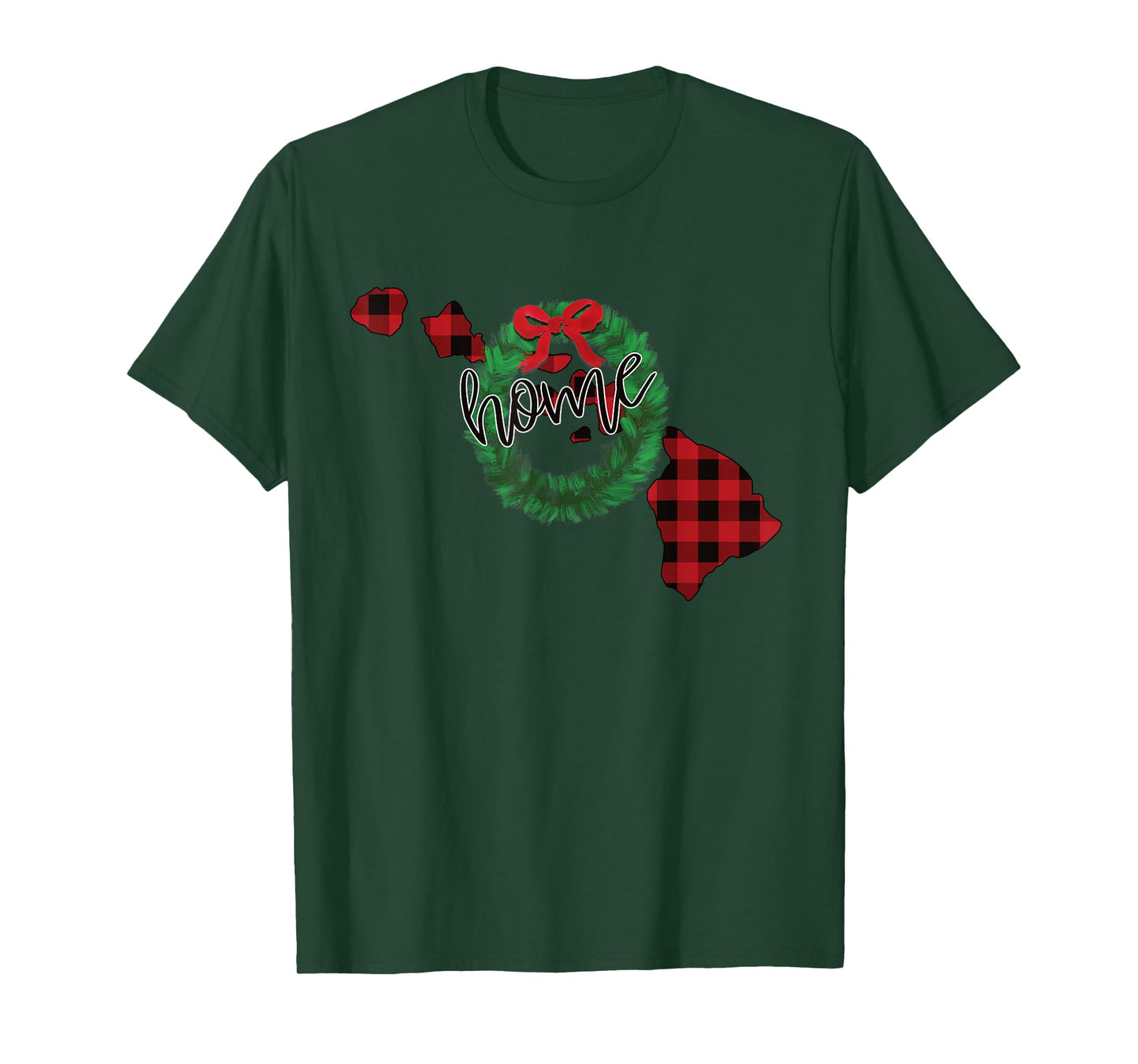Hawaii Buffalo Plaid Christmas Home Wreath Retro T-Shirt