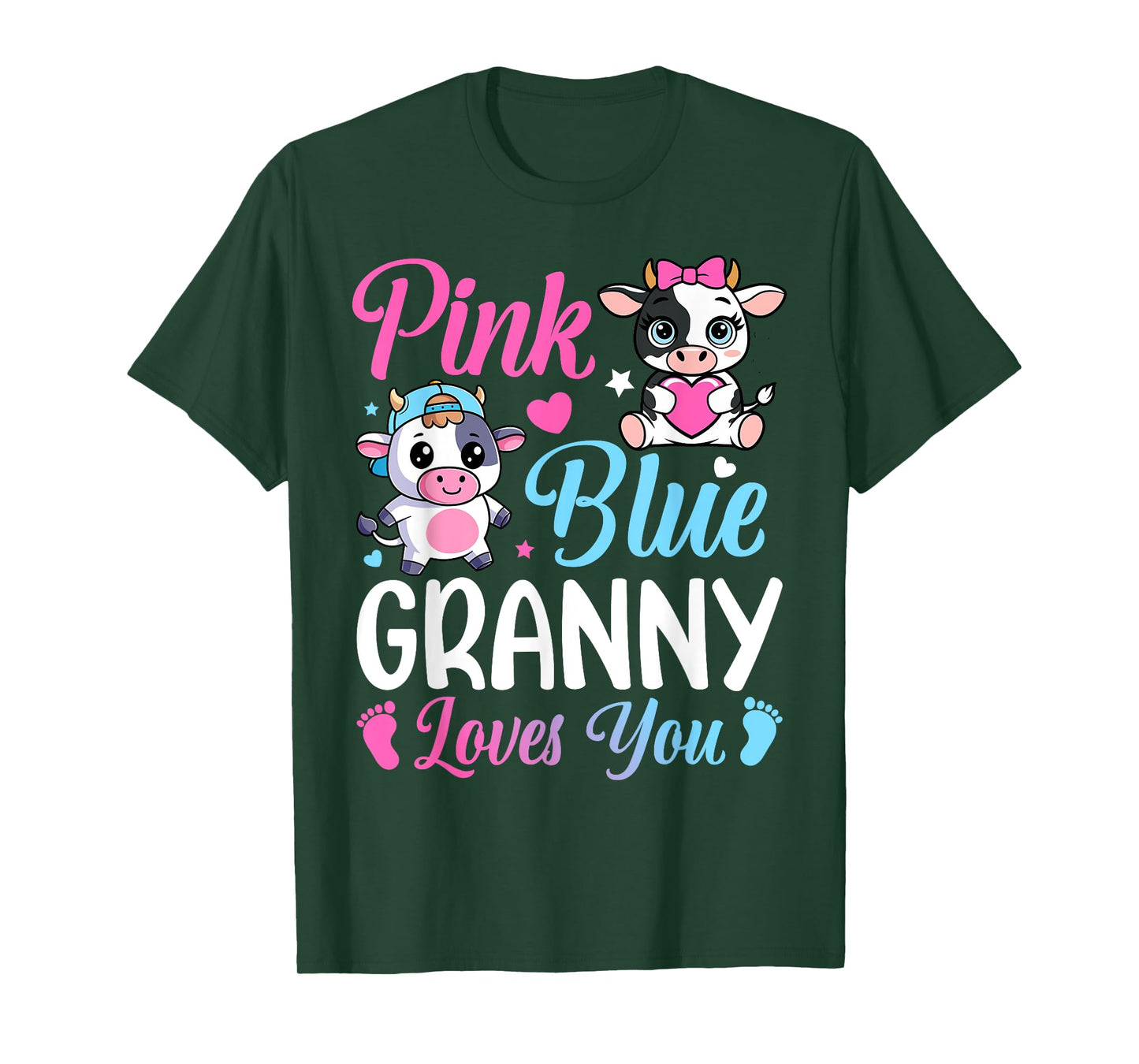 Pink Or Blue Granny Loves You Cow Gender Reveal Family T-Shirt