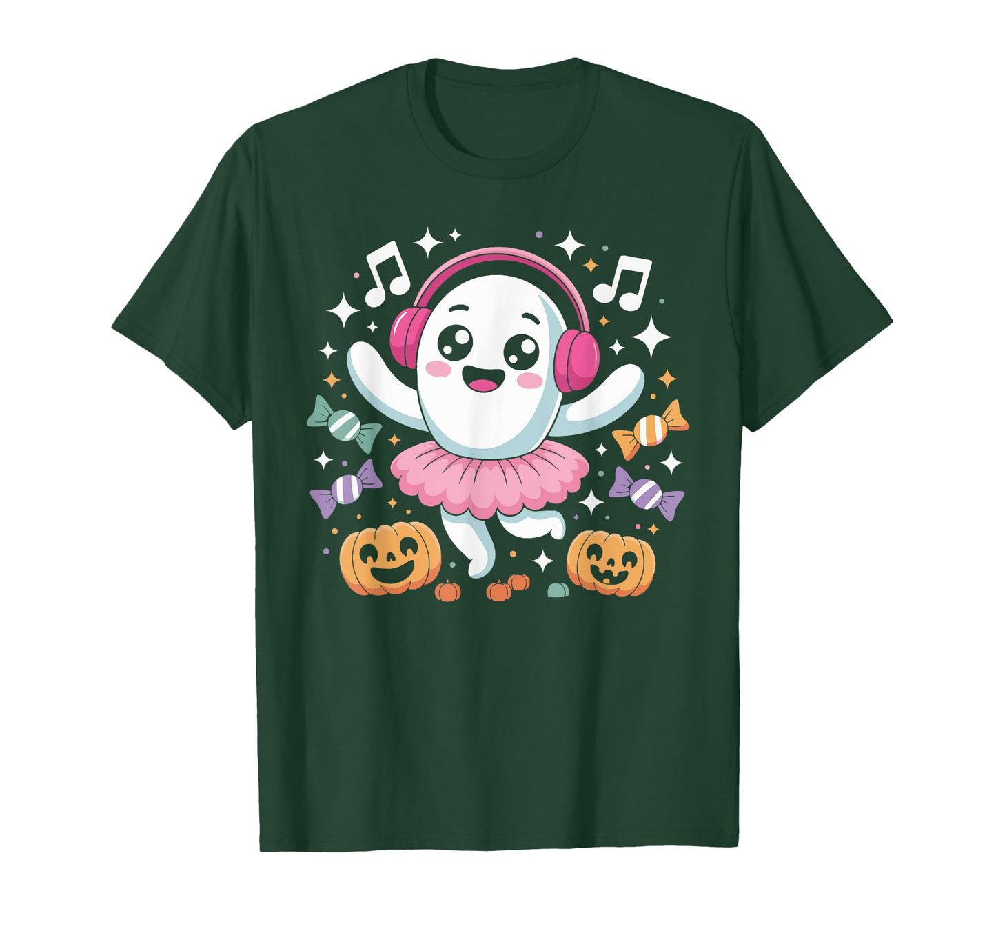 Halloween Ghost Ballerina Dancer With Headphones And Candy T-Shirt