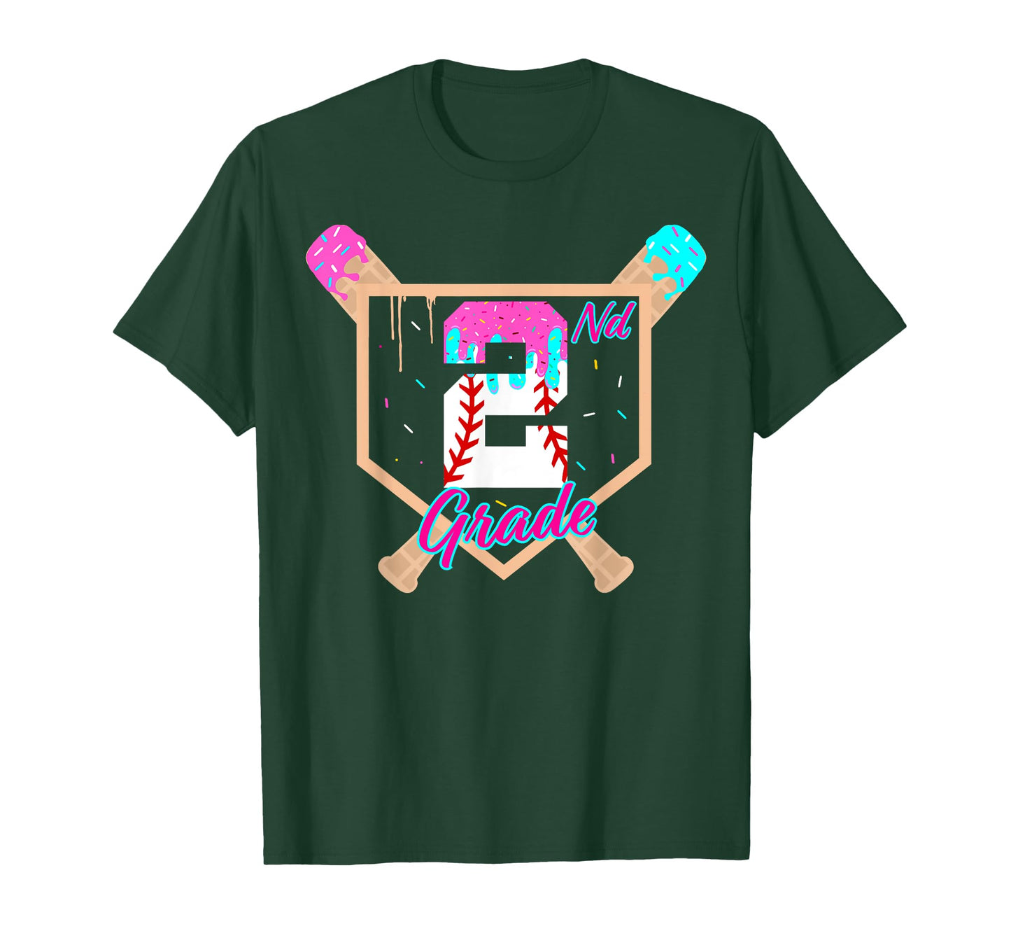2nd Grade Back to School Baseball Ice Cream Drip Home Plate T-Shirt