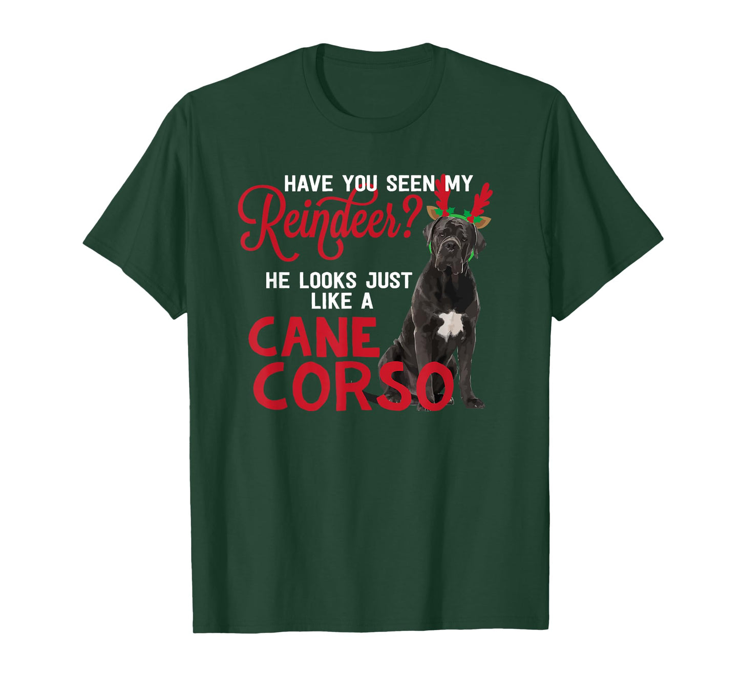 Dog Lover Italian Mastiff Dog Breed Gifts Cane Corso Christmas Reindeer Funny Unisex-Adults T-Shirt Black Small