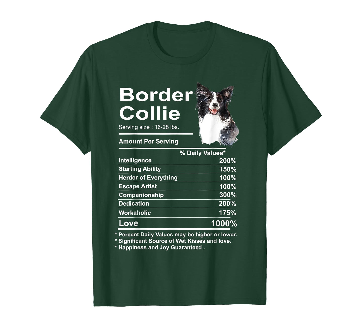 Funny Border Collie Facts Nutrition Gift Border T-Shirt