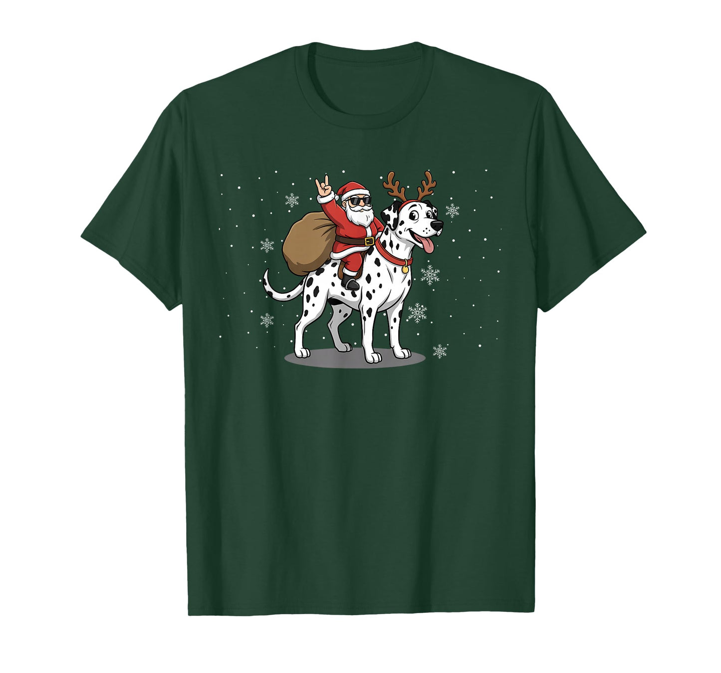 Santa Riding Dalmatian Dog Lover Deer Xmas Kids Women Men T-Shirt