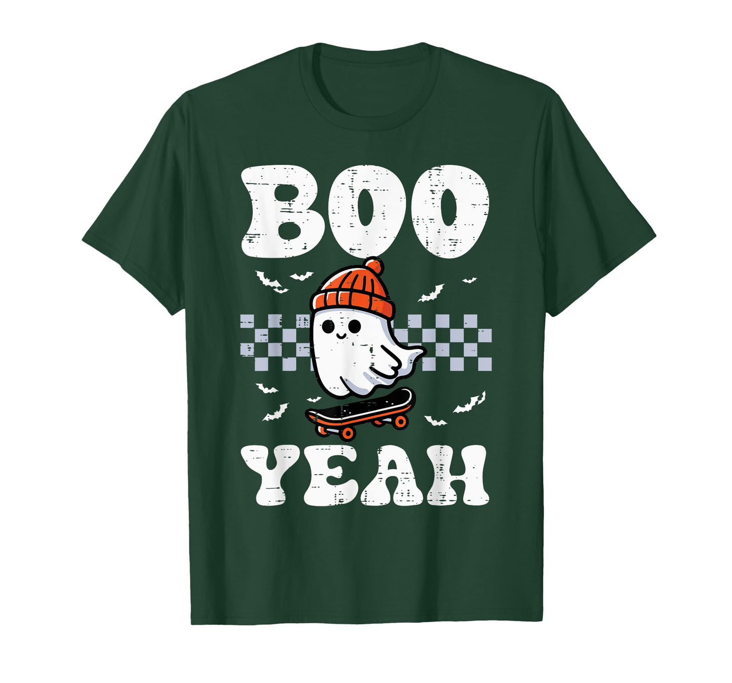 Halloween Ghost Skateboard Boo Yeah Costume Boys Kids Men T-Shirt