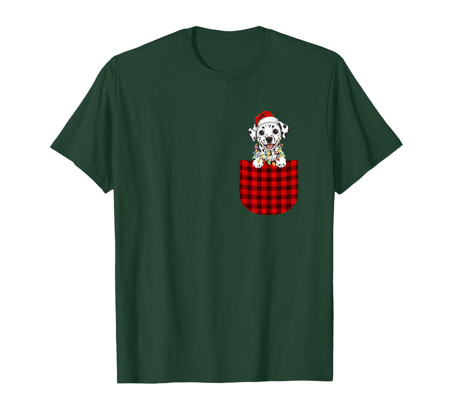 Dalmatian Dog Buffalo Red Plaid Pocket Christmas Funny T-Shirt