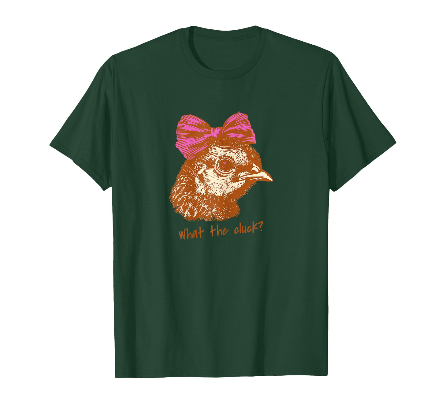 Funny Chicken Humor Shirts “What The Cluck?” Hen with Bow T-Shirt
