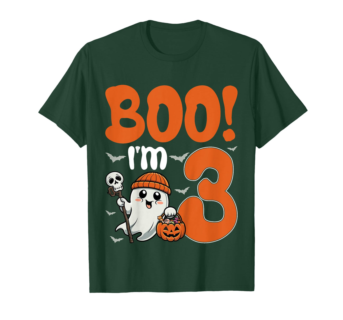 Kids Boo I'm 3 Halloween Spooky Pumpkin 3rd Birthday Party Kids T-Shirt