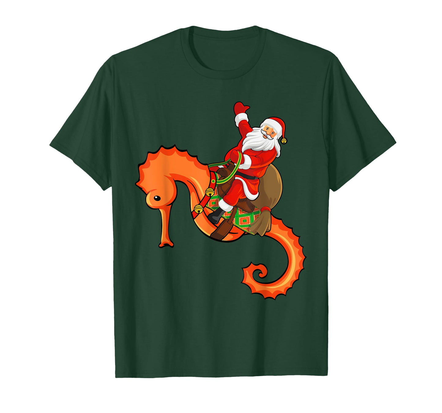 Funny Seahorse Fish Lover Santa Riding Seahorse Christmas T-Shirt