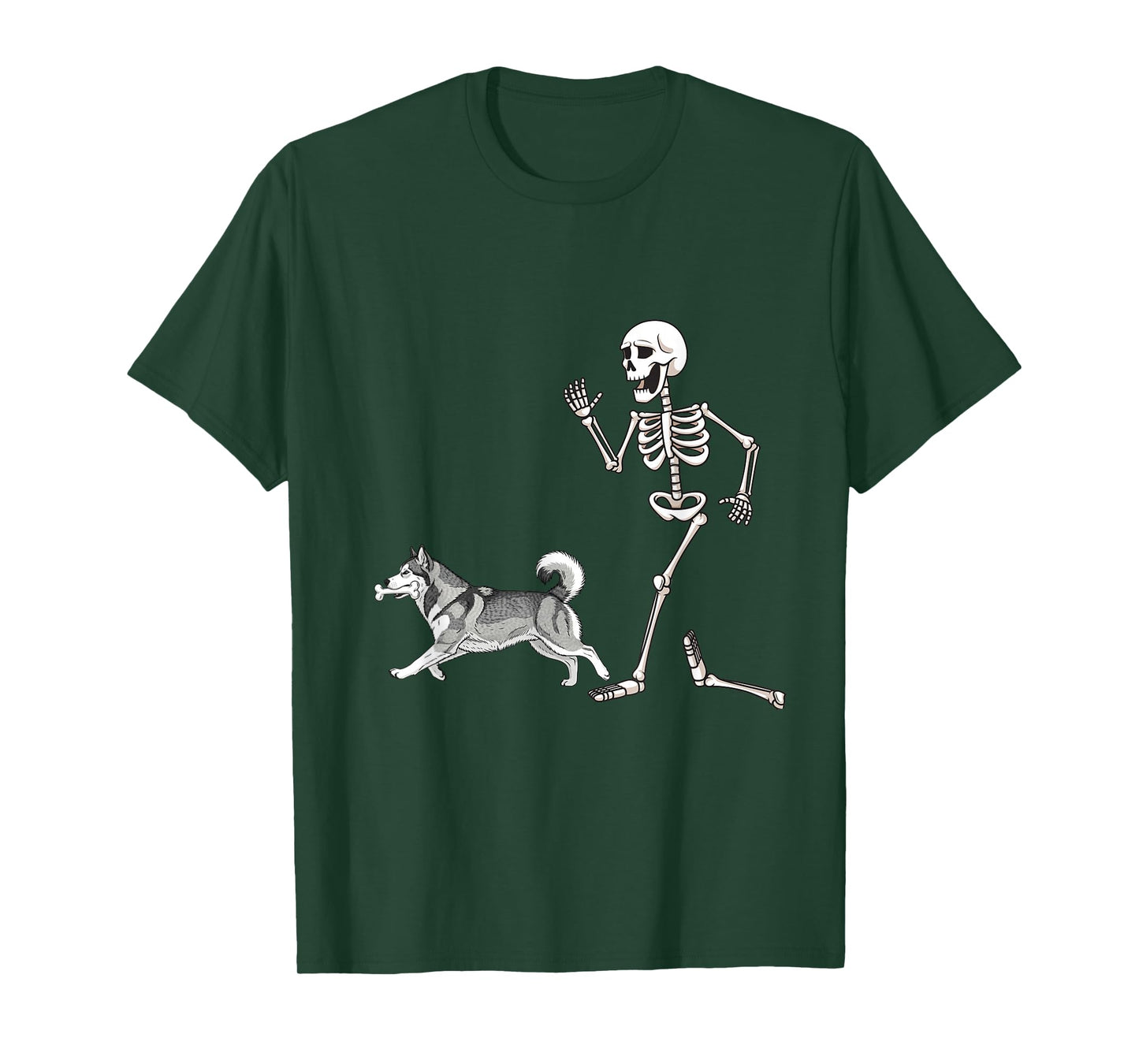 Funny Halloween Alaskan Malamute and Skeleton T-Shirt