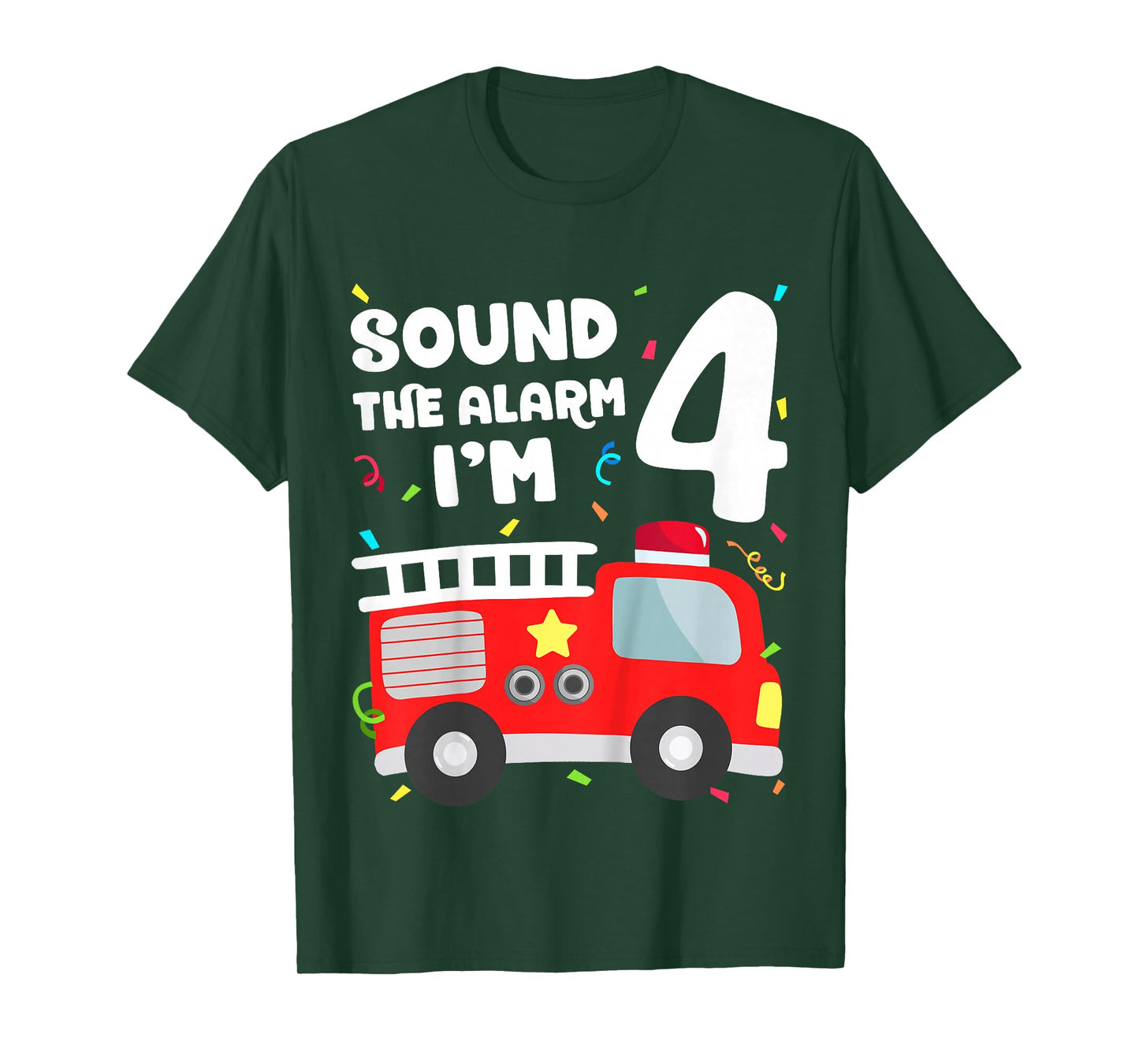 Fire Truck 4th Birthday Toddler Boy Firefighter 4 Year Old T-Shirt