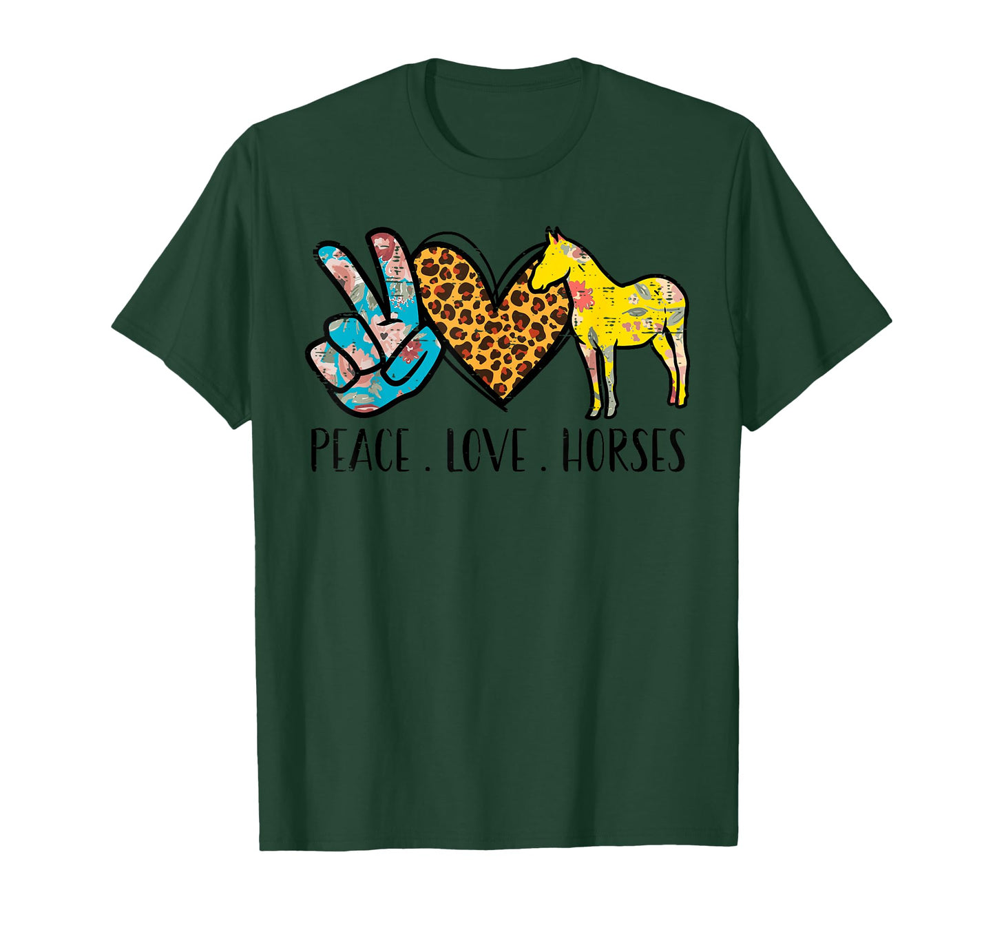 Peace Love Horses Riding Equestrian Gypsy Hippie Women Girls T-Shirt