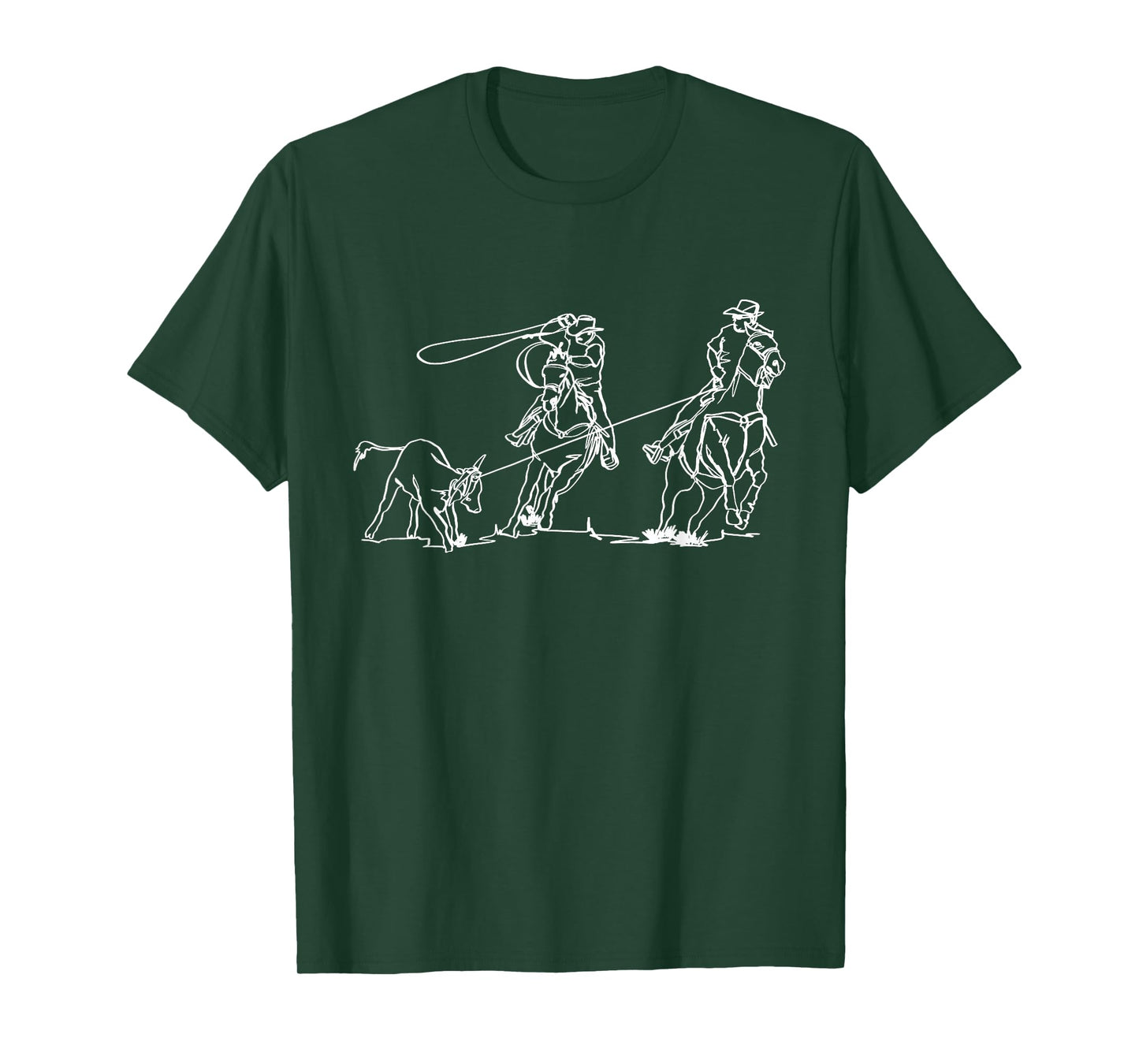 Team Roping Rodeo Cowboy Western Country One Line Art T-Shirt