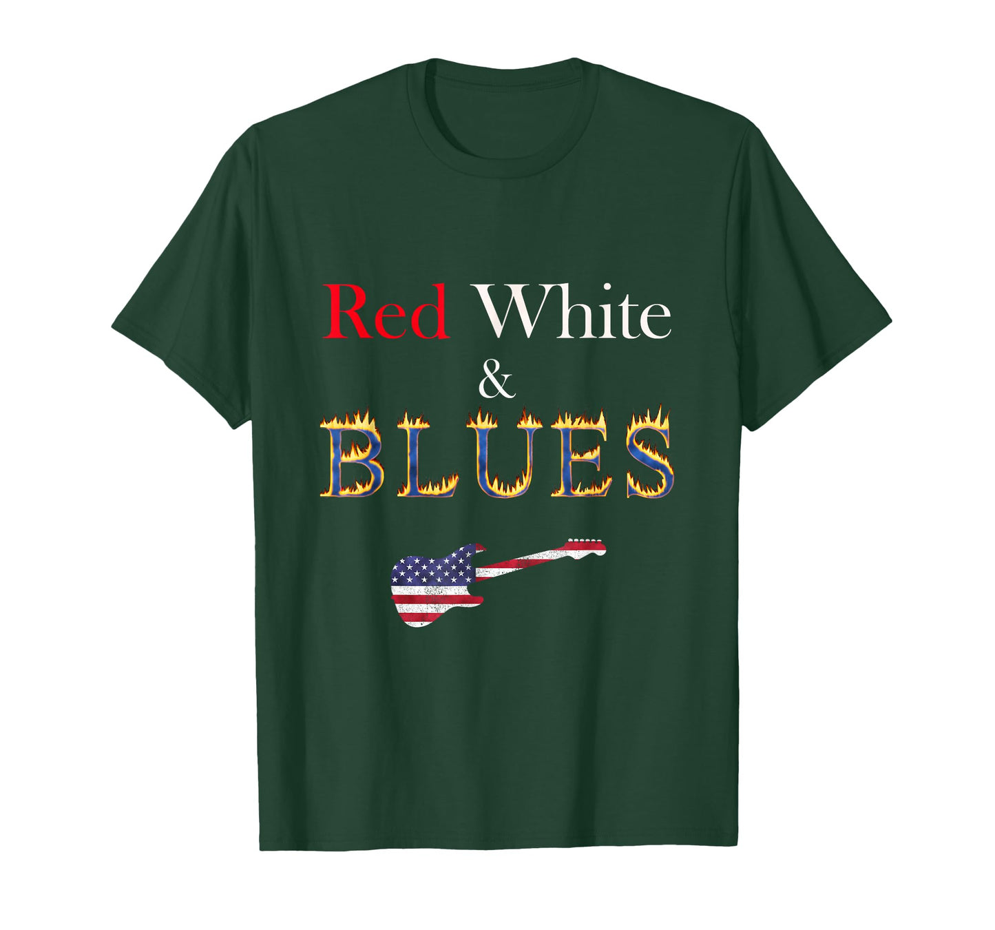 Red White and Blues Guitar Patriotic Flaming Blues Music T-Shirt