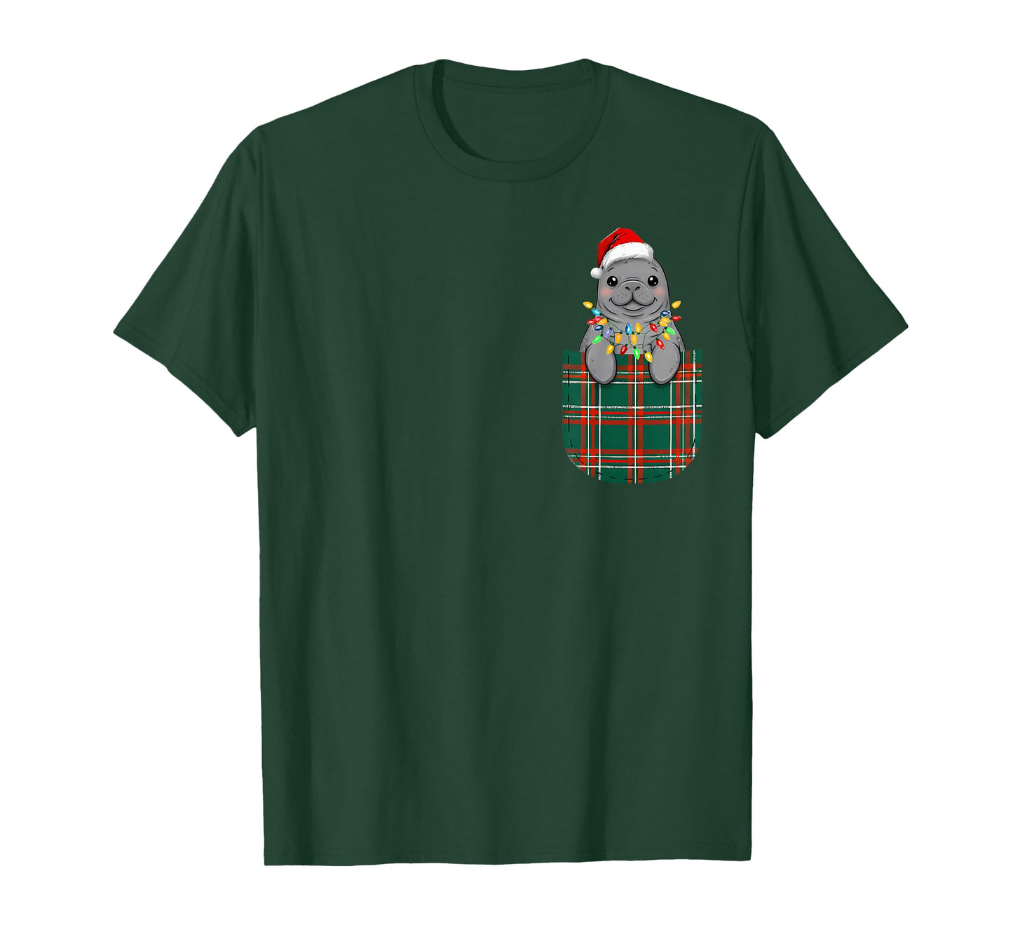 Manatee Buffalo Plaid Green Red White Pocket Christmas PJm T-Shirt