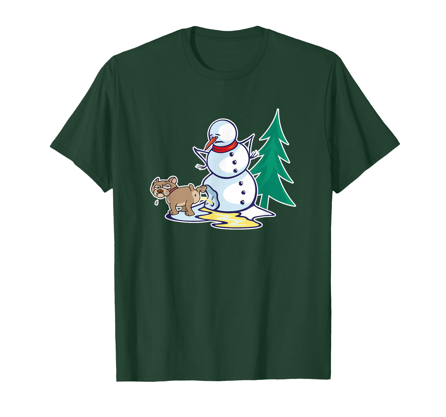 Funny Christmas Dog Peeing on Snowman Winter T-Shirt