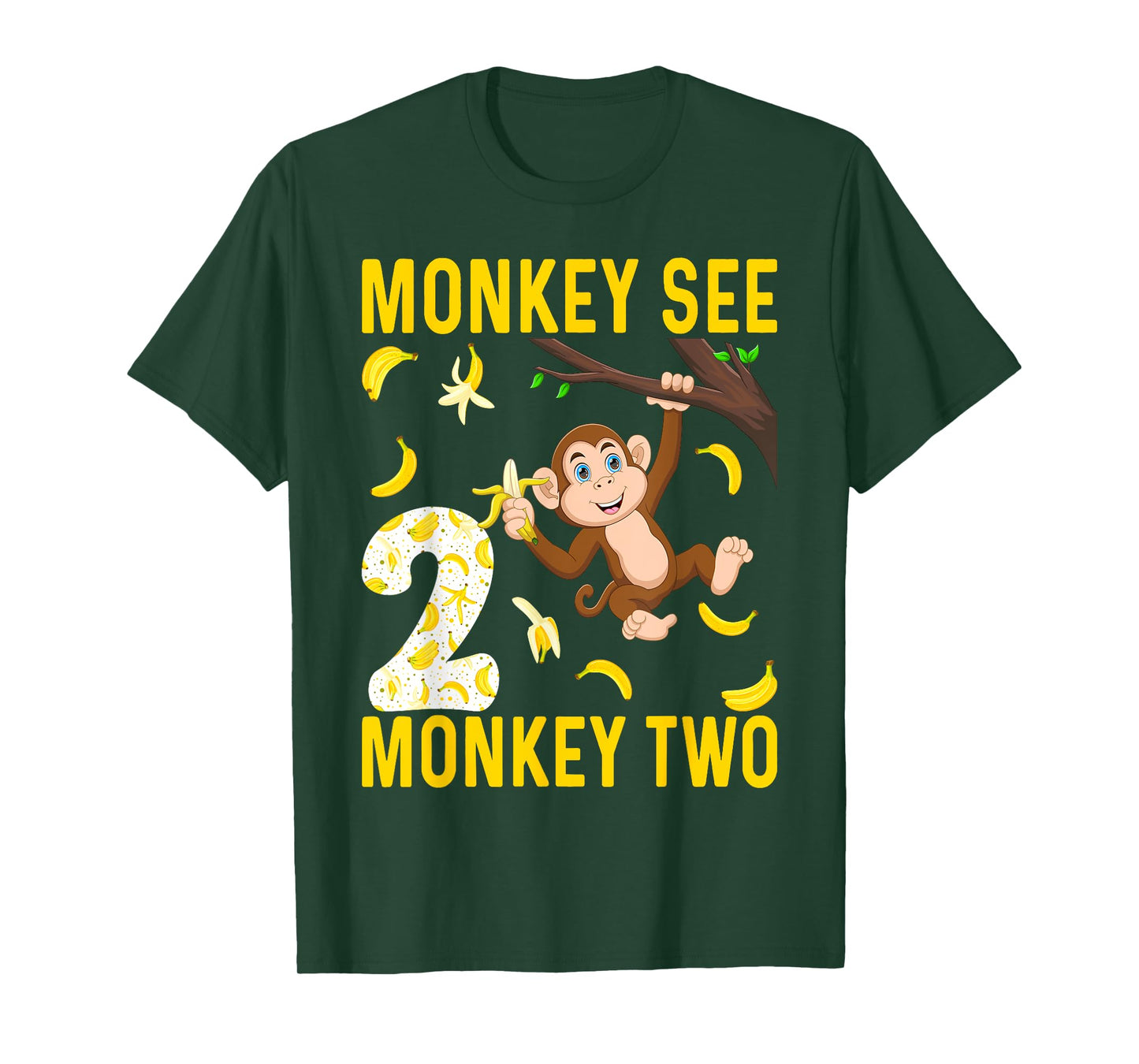 Kids 2 Years Old Monkey Party Themes 2nd Birthday T-Shirt